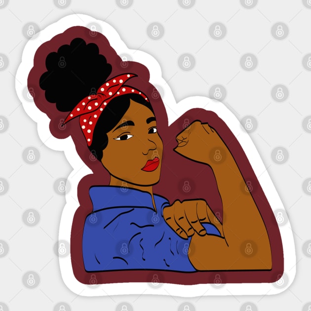 Black Woman Rosie The Riveter Afro Puff Sticker by blackartmattersshop